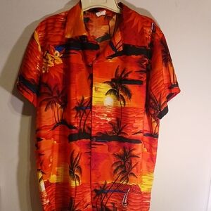 Vtg King Kameha Mens Large Vibrant Sunset Palm Tree Shirt B17